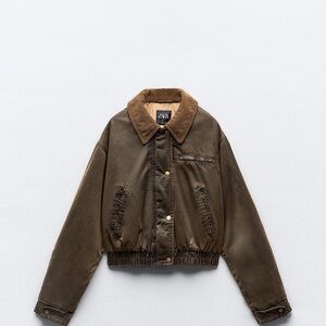 Zara  Brown Jacket with Corduroy Collar